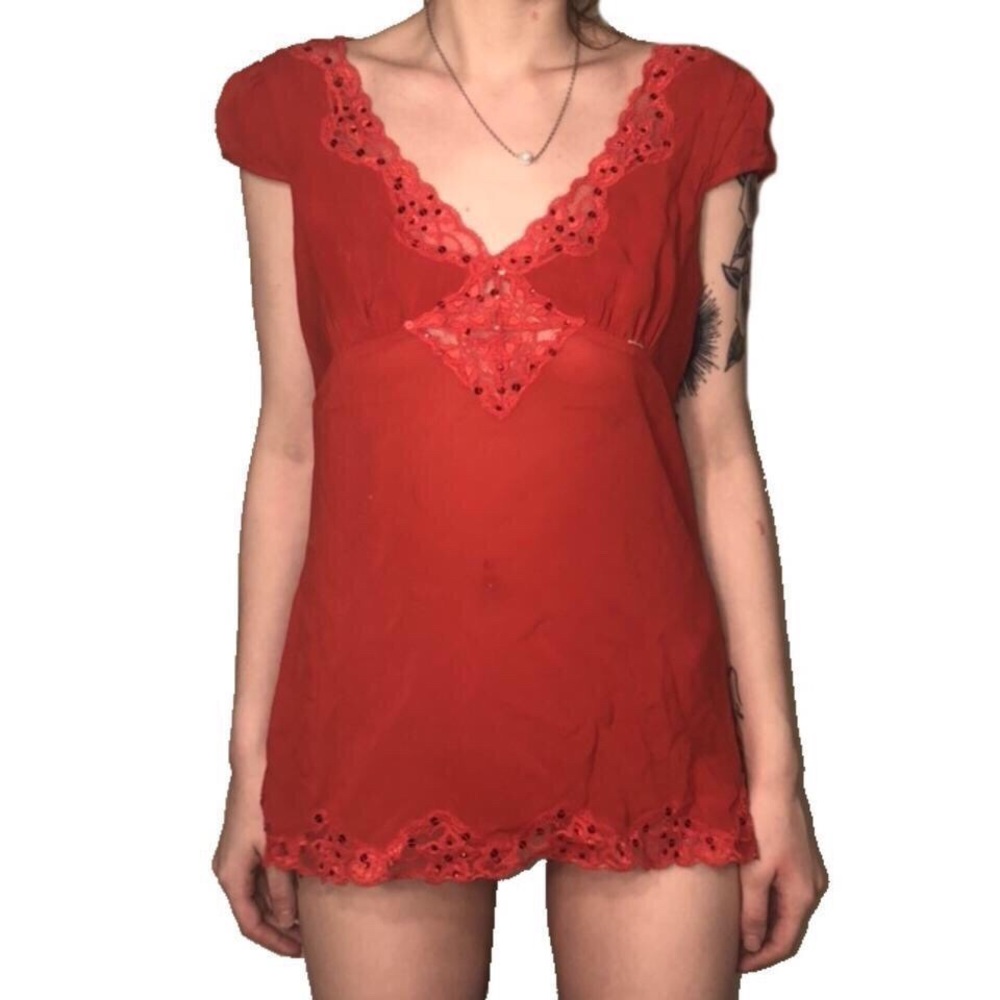 Y2K red lace Bebe lingerie top or dress